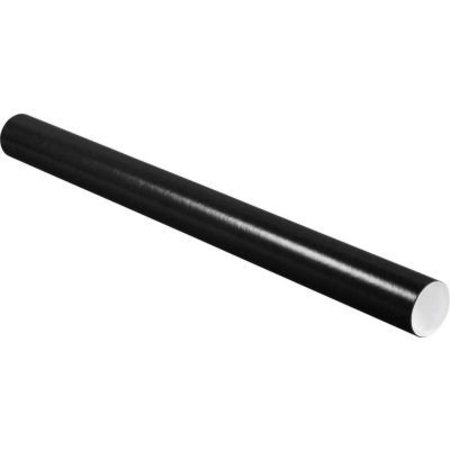 THE PACKAGING WHOLESALERS Colored Mailing Tubes With Caps, 3" Dia. x 36"L, 0.07" Thick, Black, 24/Pack P3036BL
